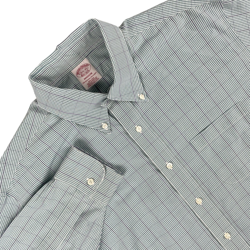 Brooks Brothers Shirt Mens 16.5 Green Blue Madison Long Sleeve Button Up Plaid